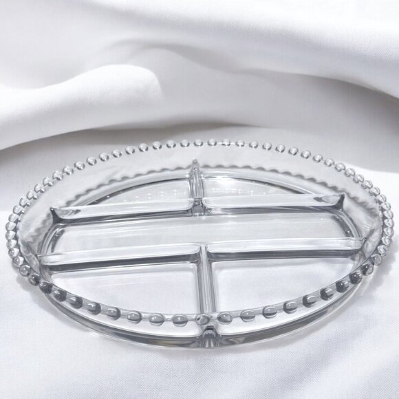 Vintage Imperial Glass Candlewick Divided 5 Compartment Serving Tray Platter - Picture 2 of 9